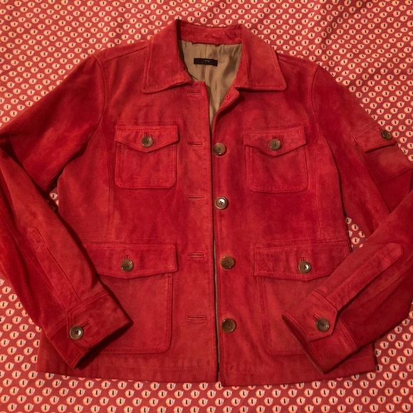J CREW Red SuedeUtility/Trucker Jacket - Size M - Picture 1 of 7